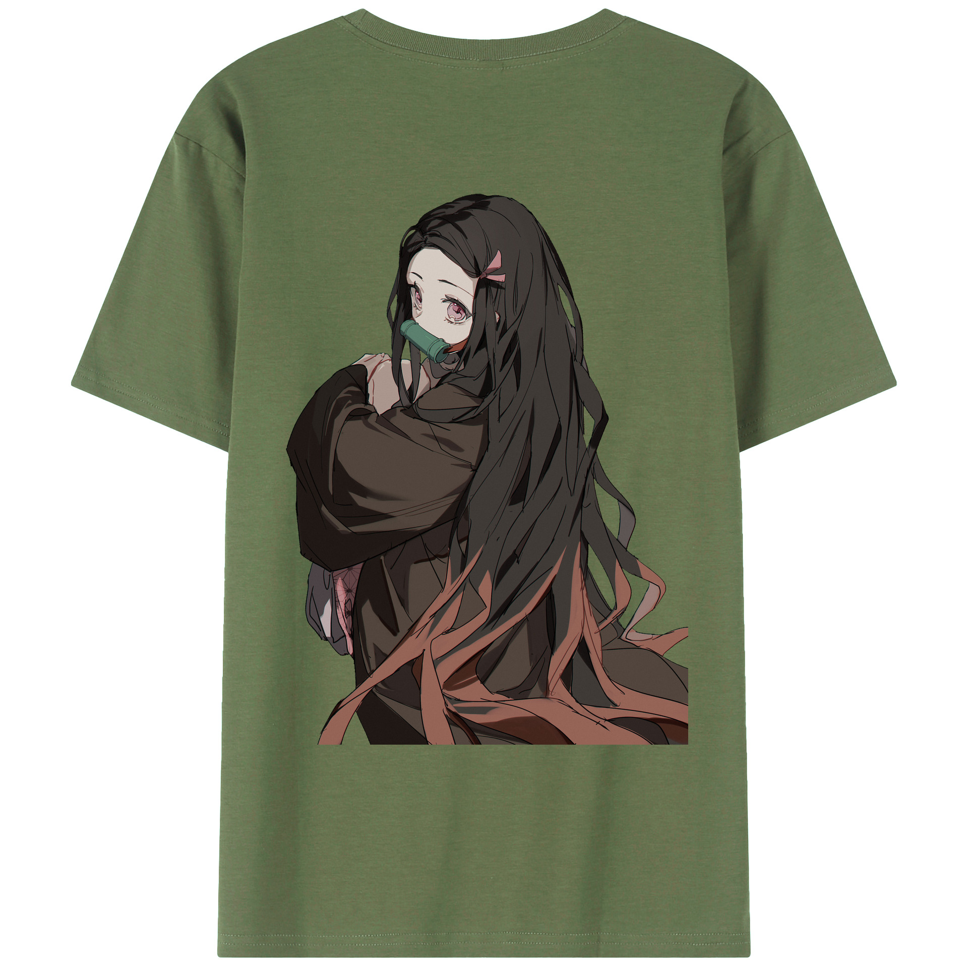 （画像用） 鬼滅の刃（きめつのやいば）竈門 禰󠄀豆子／かまど ねずこ Kamado Nezuko 綿100％ メンズ半袖Tシャツ（バックプリント） 通気性